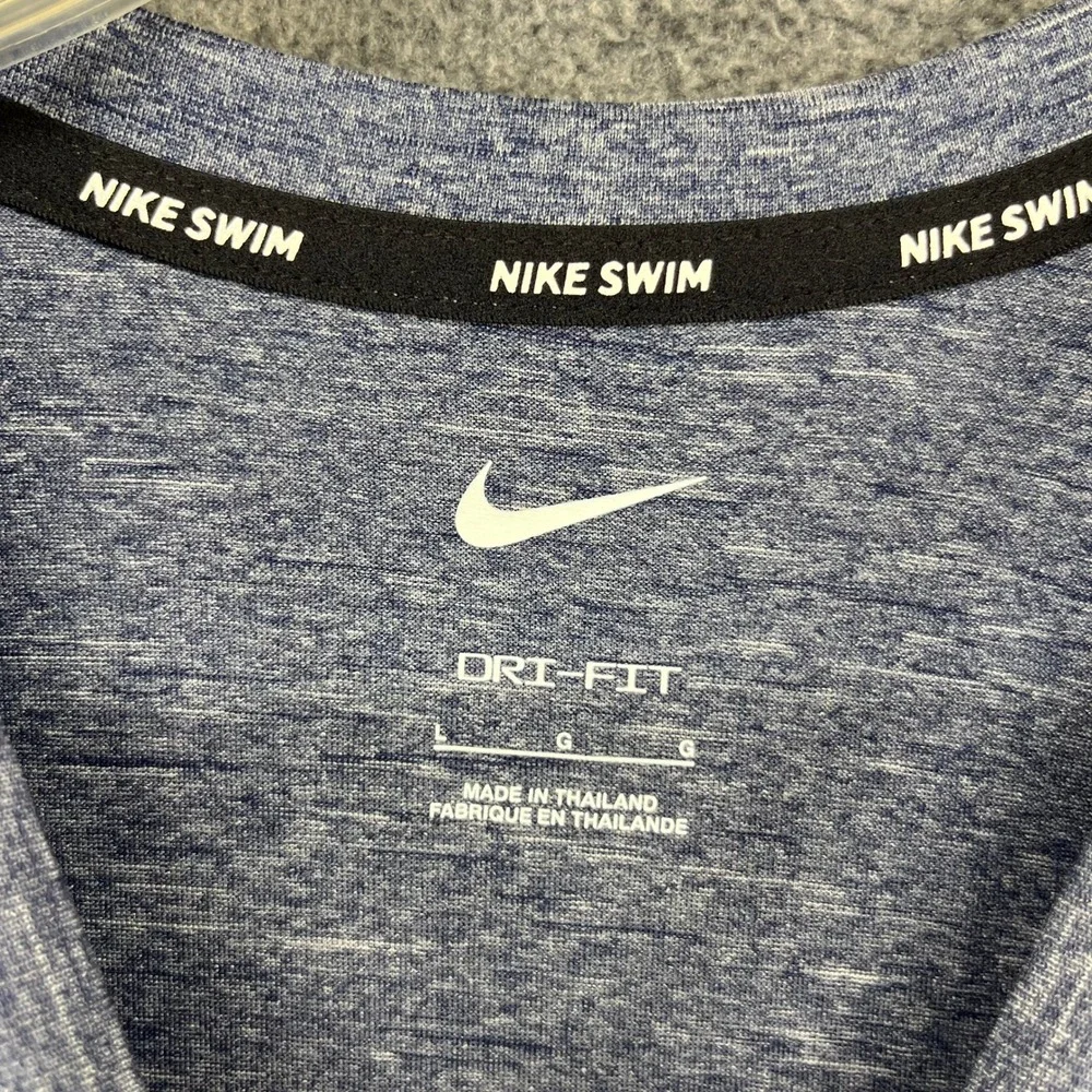 Nike Swim Shirt Mens Large Blue Dri-FIT Long Sleeve UPF 40+ Heathered Rash Guard